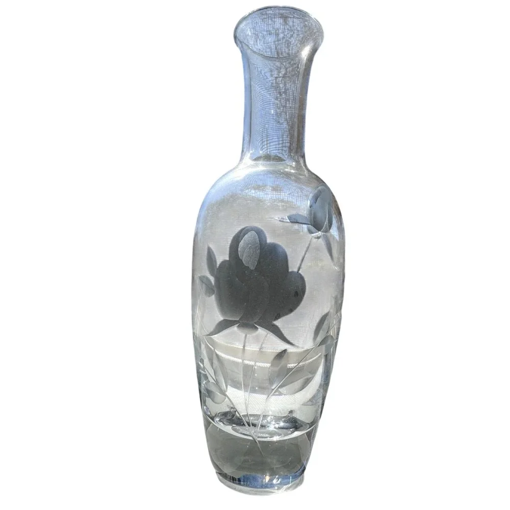 Lenox Crystal Bud Vase Etched Floral Clear Glass Flower Vase 8‎ Inch